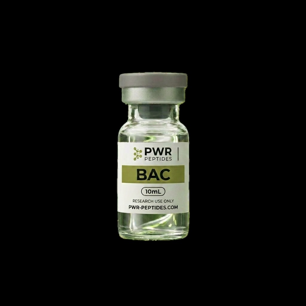 Bacteriostatic Water 10mL research peptide vial — Pharmaceutical-grade reconstitution solution. Supplies category. Pharmaceutical-grade, third-party tested by PWR Peptides.
