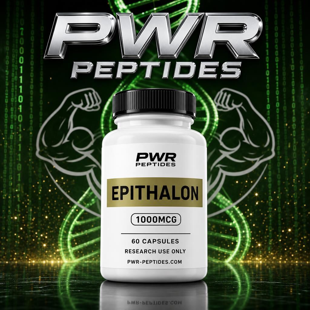 Epithalon 1000mcg research capsules — 60 caps bottle. Telomerase-pathway longevity research capsule. Longevity & Cognition category, third-party tested by PWR Peptides.