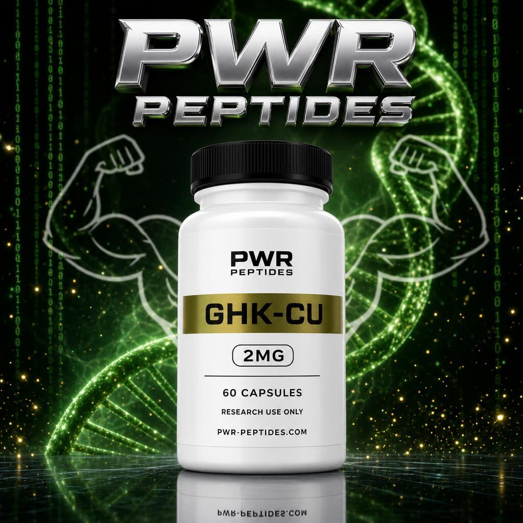 GHKcu 2mg research capsules — 60 caps bottle. Copper tripeptide research capsule. Skin & Wellness category, third-party tested by PWR Peptides.