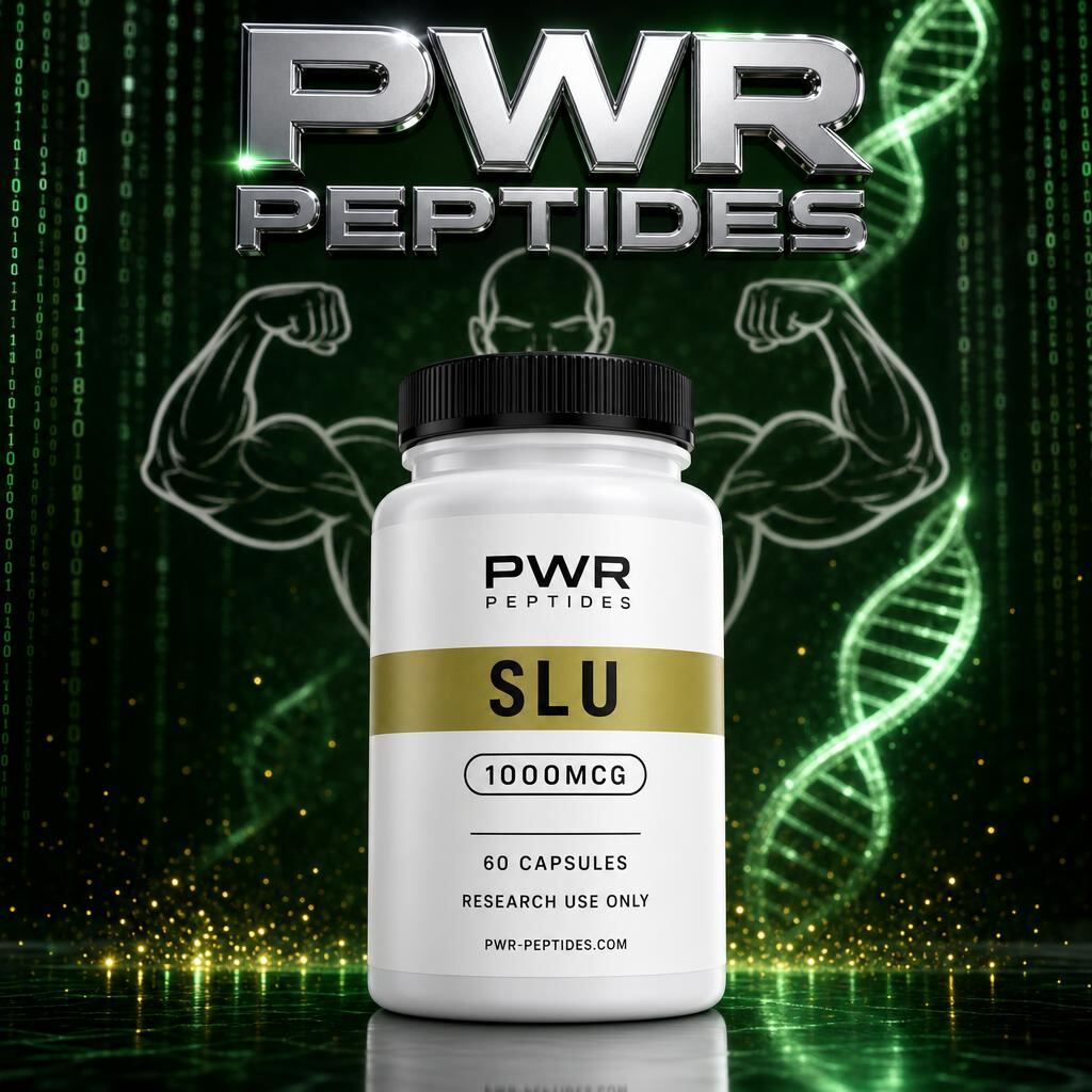 SLU Caps 1000mcg research capsules — 60 caps bottle. Max-strength exercise-mimetic research capsule. Weight Management category, third-party tested by PWR Peptides.