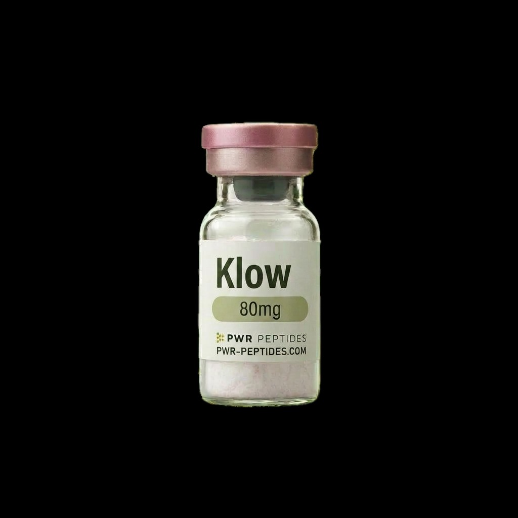 Klow 80mg research peptide vial — Four-peptide laboratory research blend. Copper & Blend Peptides category. Pharmaceutical-grade, third-party tested by PWR Peptides.