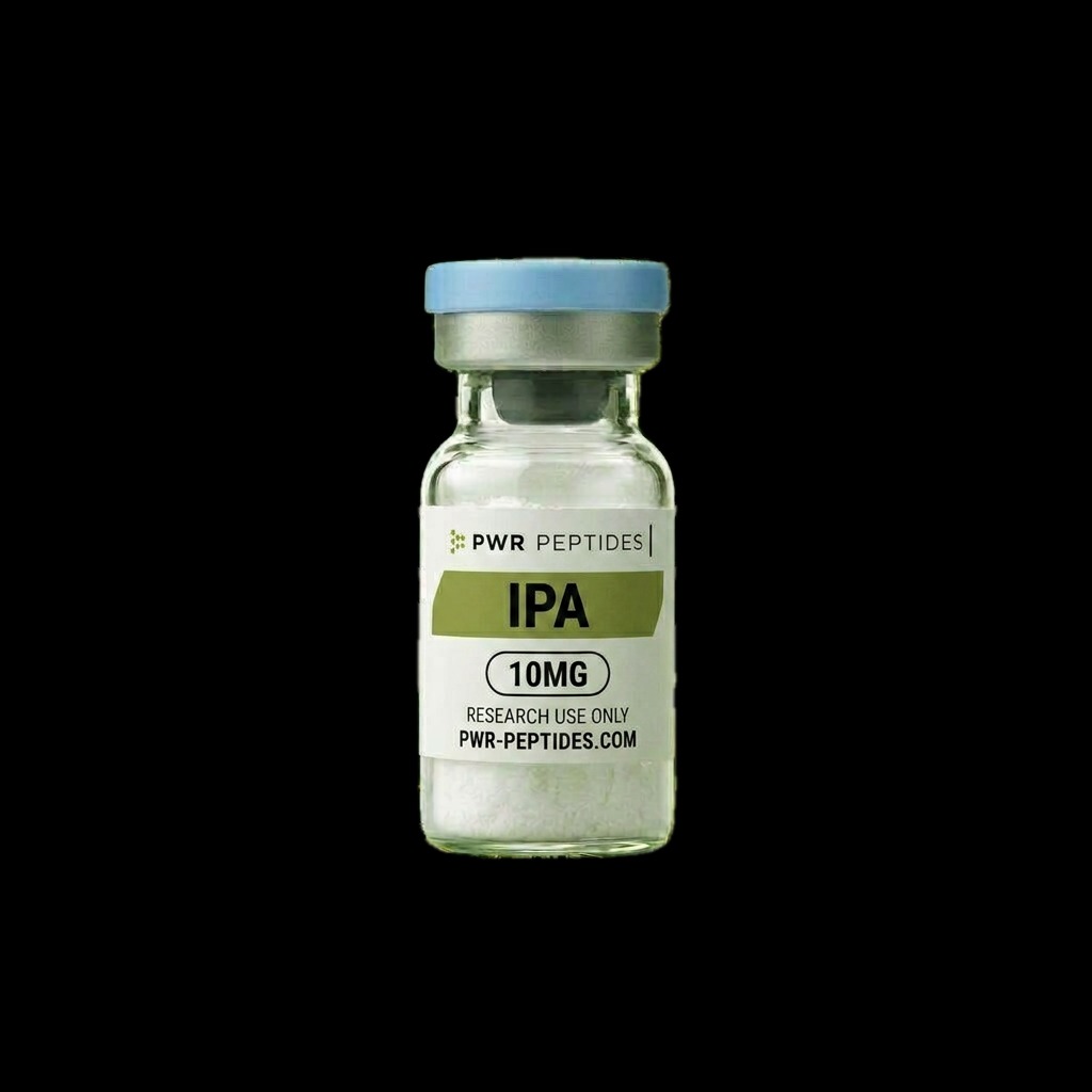 Ipamorelin 10mg research peptide vial — Growth hormone secretagogue for receptor research. Signaling Peptides category. Pharmaceutical-grade, third-party tested by PWR Peptides.