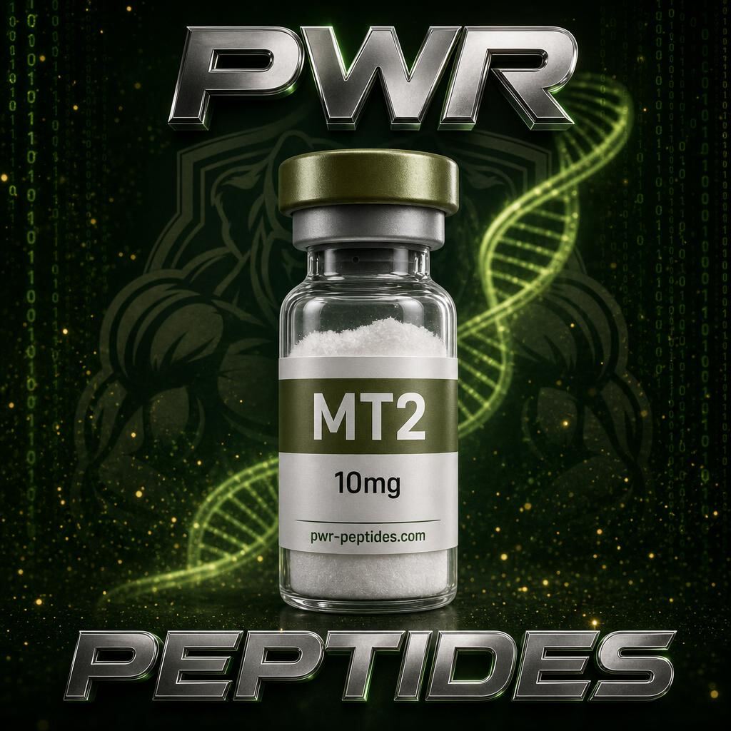 MT2 10mg research peptide vial — Melanocortin receptor research peptide. Skin & Wellness category. Pharmaceutical-grade, third-party tested by PWR Peptides.