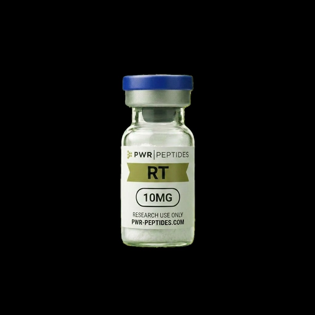 Retatrutide 10mg research peptide vial — Triple-action GLP-1/GIP/Glucagon receptor agonist. Receptor Agonist Research category. Pharmaceutical-grade, third-party tested by PWR Peptides.